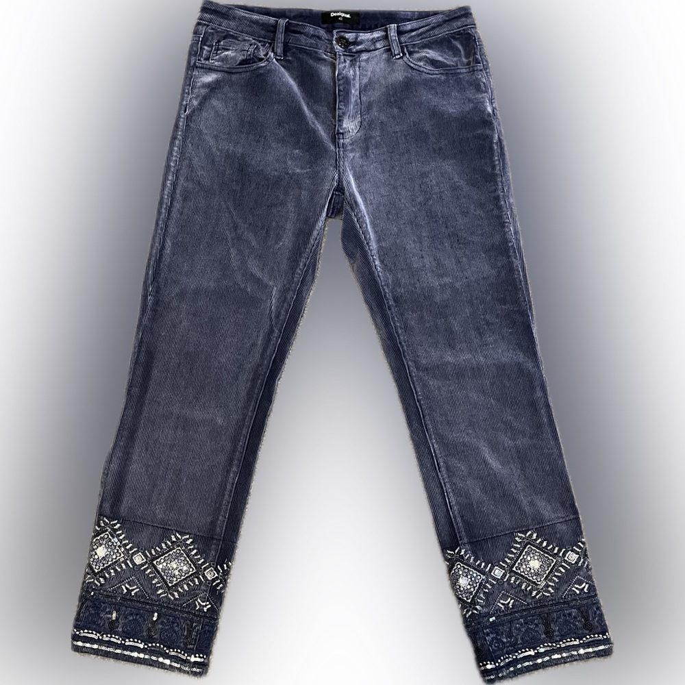 Desigual Blue Cropped Pants with Patterned Accents - Picture 2 of 12